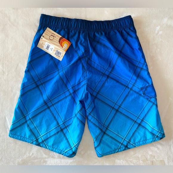 NWT Op Ocean Pacific Blue Plaid Swim Trunks Lined Board Shorts - Picture 2 of 3